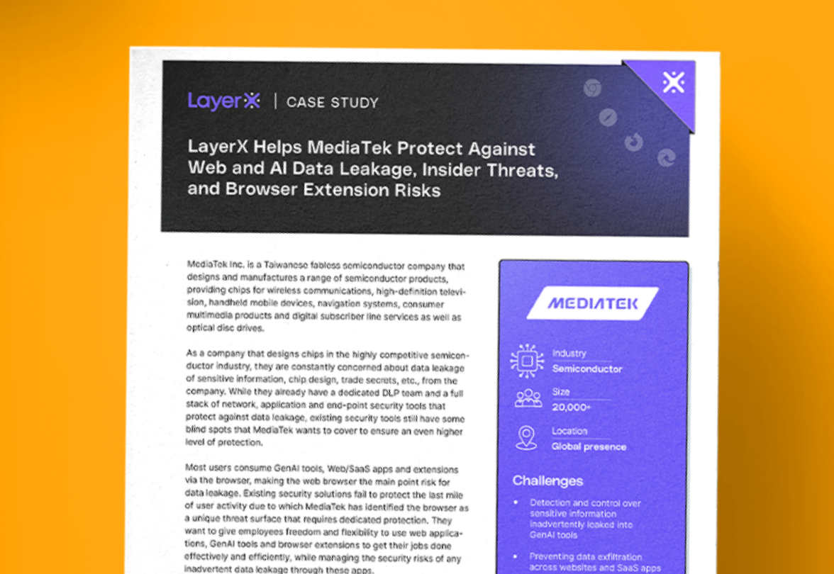 LayerX Helps MediaTek Protect Against Web and GenAI Data Leakage